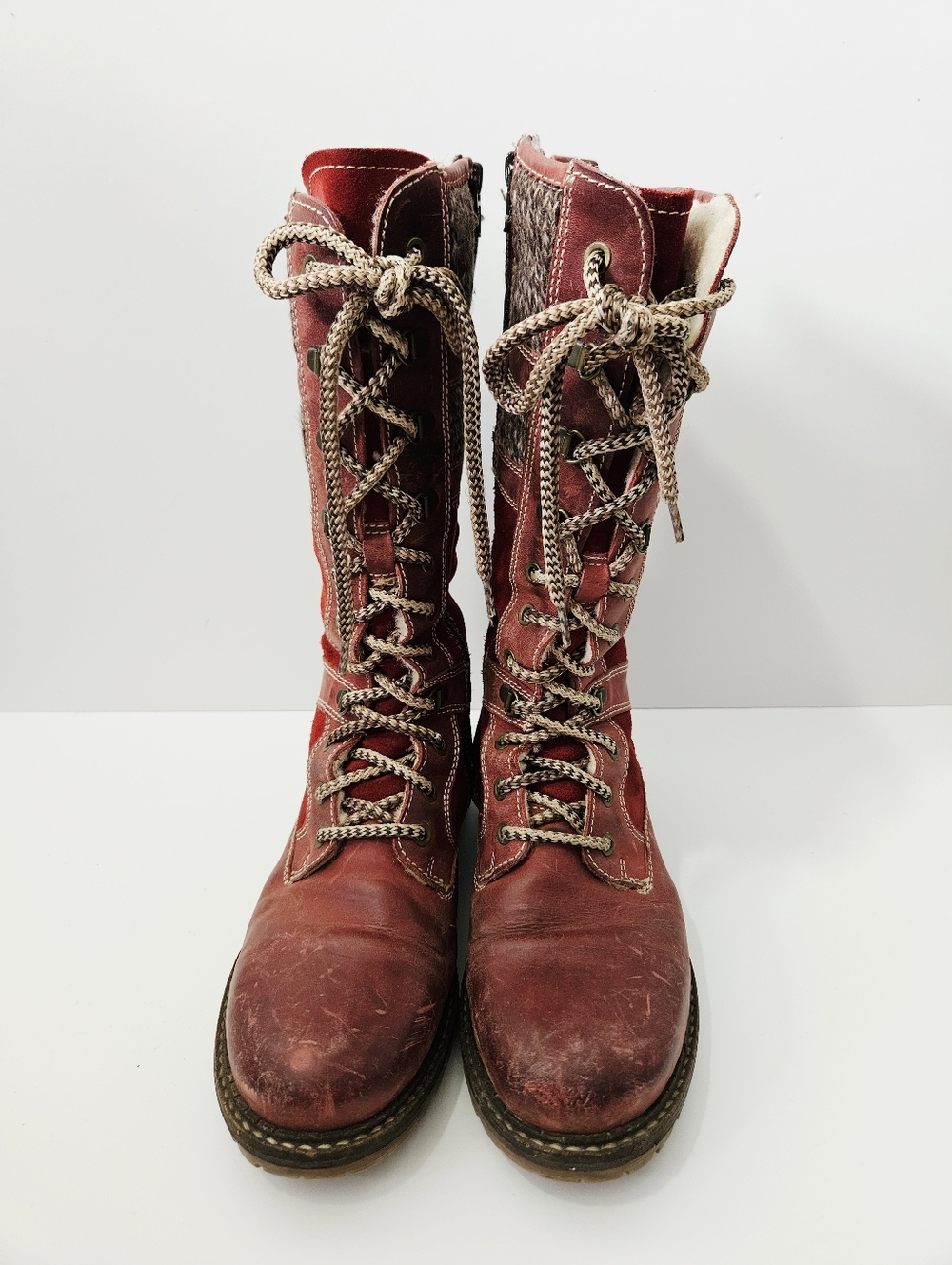 Bos & Co. Holden Wool Lined Leather Boots Size 40 US 9 - 9.5 Red Knee High - Picture 3 of 8
